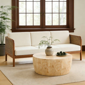English Elm 34.65 Inch Two Tier Round Coffee Table Natural MDF Finish Fully Assembled Living Room W3732P448287
