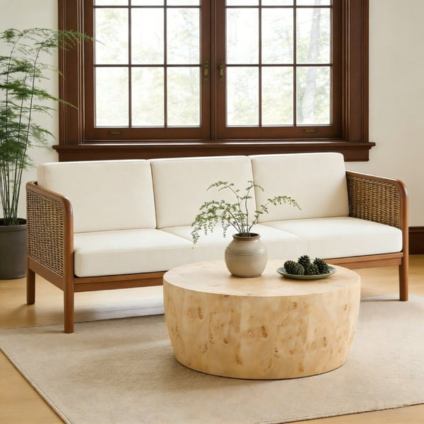 English Elm 34.65 Inch Two Tier Round Coffee Table Natural MDF Finish Fully Assembled Living Room W3732P448287