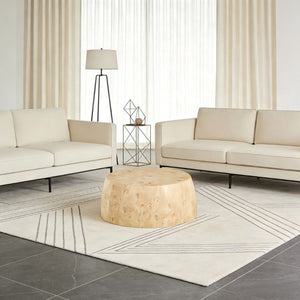 English Elm 34.65 Inch Two Tier Round Coffee Table Natural MDF Finish Fully Assembled Living Room W3732P448287