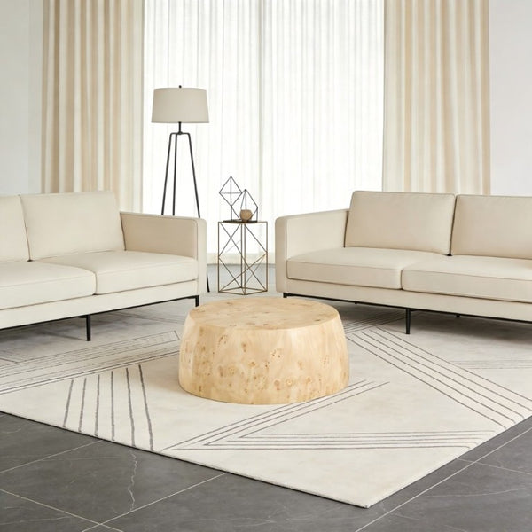 English Elm 34.65 Inch Two Tier Round Coffee Table Natural MDF Finish Fully Assembled Living Room W3732P448287