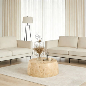 English Elm 34.65 Inch Two Tier Round Coffee Table Natural MDF Finish Fully Assembled Living Room W3732P448287