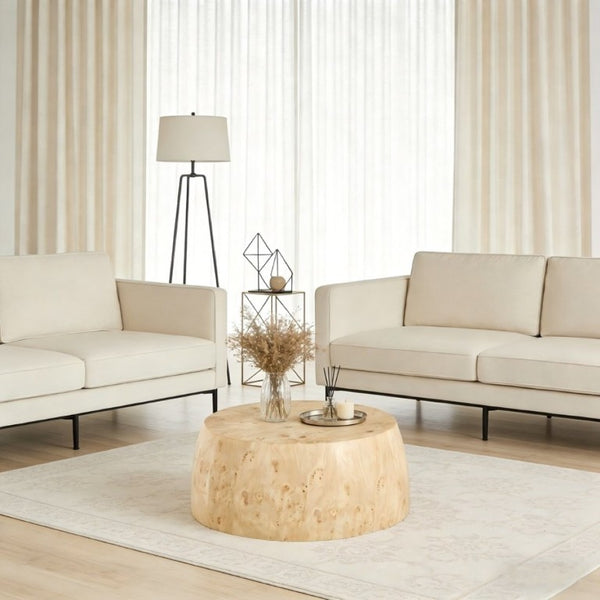 English Elm 34.65 Inch Two Tier Round Coffee Table Natural MDF Finish Fully Assembled Living Room W3732P448287