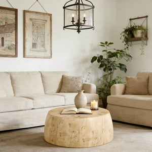 English Elm 34.65 Inch Two Tier Round Coffee Table Natural MDF Finish Fully Assembled Living Room W3732P448287