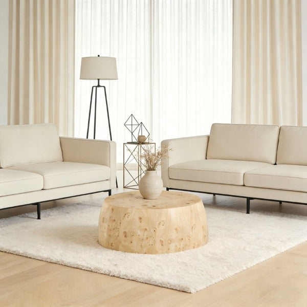 English Elm 34.65 Inch Two Tier Round Coffee Table Natural MDF Finish Fully Assembled Living Room W3732P448287