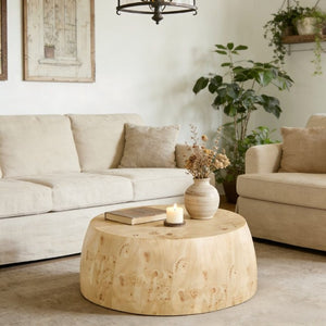 English Elm 34.65 Inch Two Tier Round Coffee Table Natural MDF Finish Fully Assembled Living Room W3732P448287