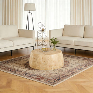 English Elm 34.65 Inch Two Tier Round Coffee Table Natural MDF Finish Fully Assembled Living Room W3732P448287