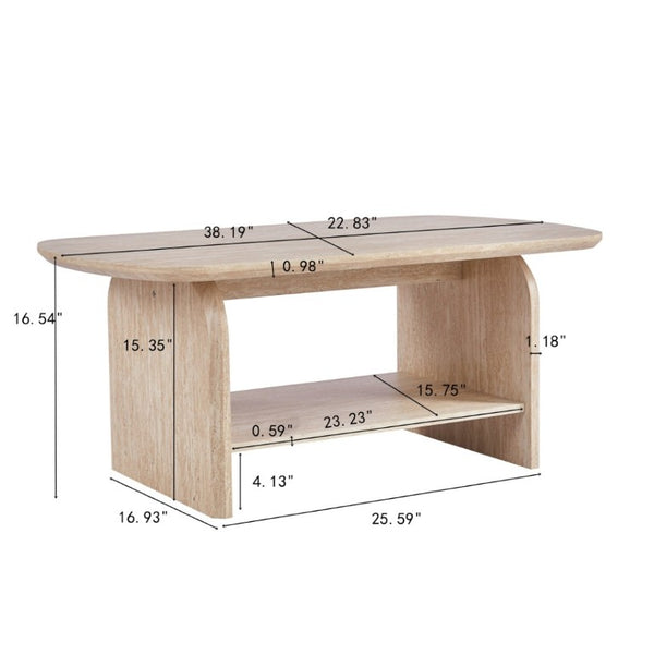 English Elm 38.19×22.83 Oval Wood Veneer Coffee Table with Open Shelf for Modern Living Rooms W3732P456542