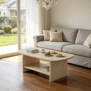 English Elm 38.19×22.83 Oval Wood Veneer Coffee Table with Open Shelf for Modern Living Rooms W3732P456542