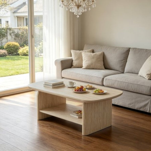 English Elm 38.19×22.83 Oval Wood Veneer Coffee Table with Open Shelf for Modern Living Rooms W3732P456542