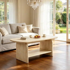 English Elm 38.19×22.83 Oval Wood Veneer Coffee Table with Open Shelf for Modern Living Rooms W3732P456542