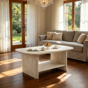 English Elm 38.19×22.83 Oval Wood Veneer Coffee Table with Open Shelf for Modern Living Rooms W3732P456542