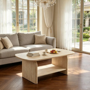 English Elm 38.19×22.83 Oval Wood Veneer Coffee Table with Open Shelf for Modern Living Rooms W3732P456542