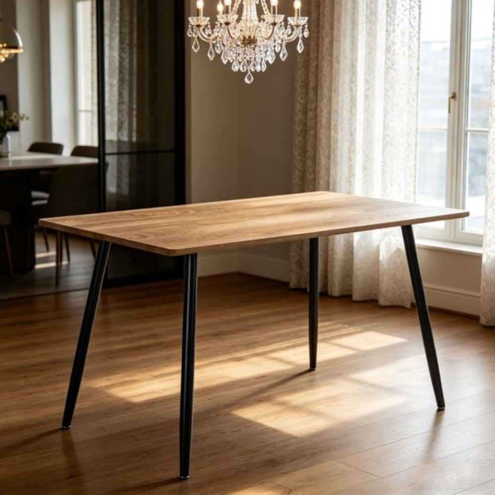 English Elm 47 Inch Wood Grain Dining Table with Matte Black Metal Base Seats Four in Compact Spaces W3732P481620