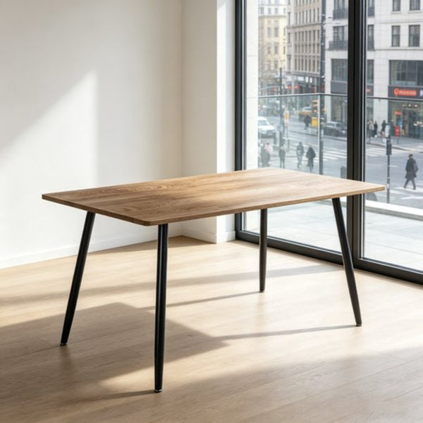 English Elm 47 Inch Wood Grain Dining Table with Matte Black Metal Base Seats Four in Compact Spaces W3732P481620