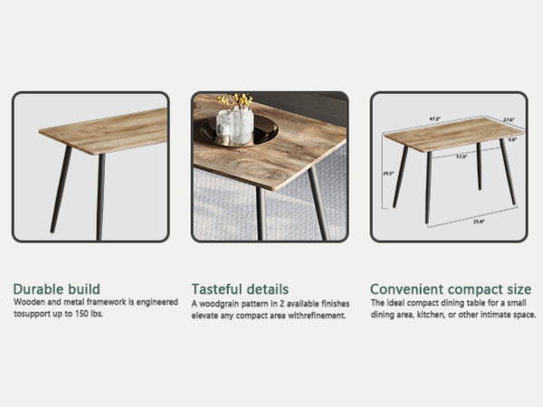English Elm 47 Inch Wood Grain Dining Table with Matte Black Metal Base Seats Four in Compact Spaces W3732P481620