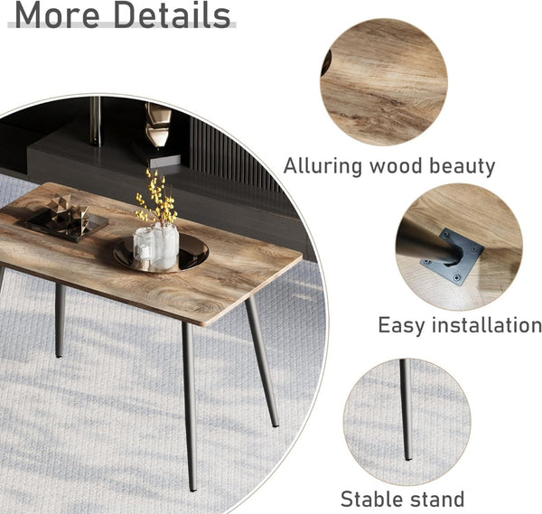 English Elm 47 Inch Wood Grain Dining Table with Matte Black Metal Base Seats Four in Compact Spaces W3732P481620