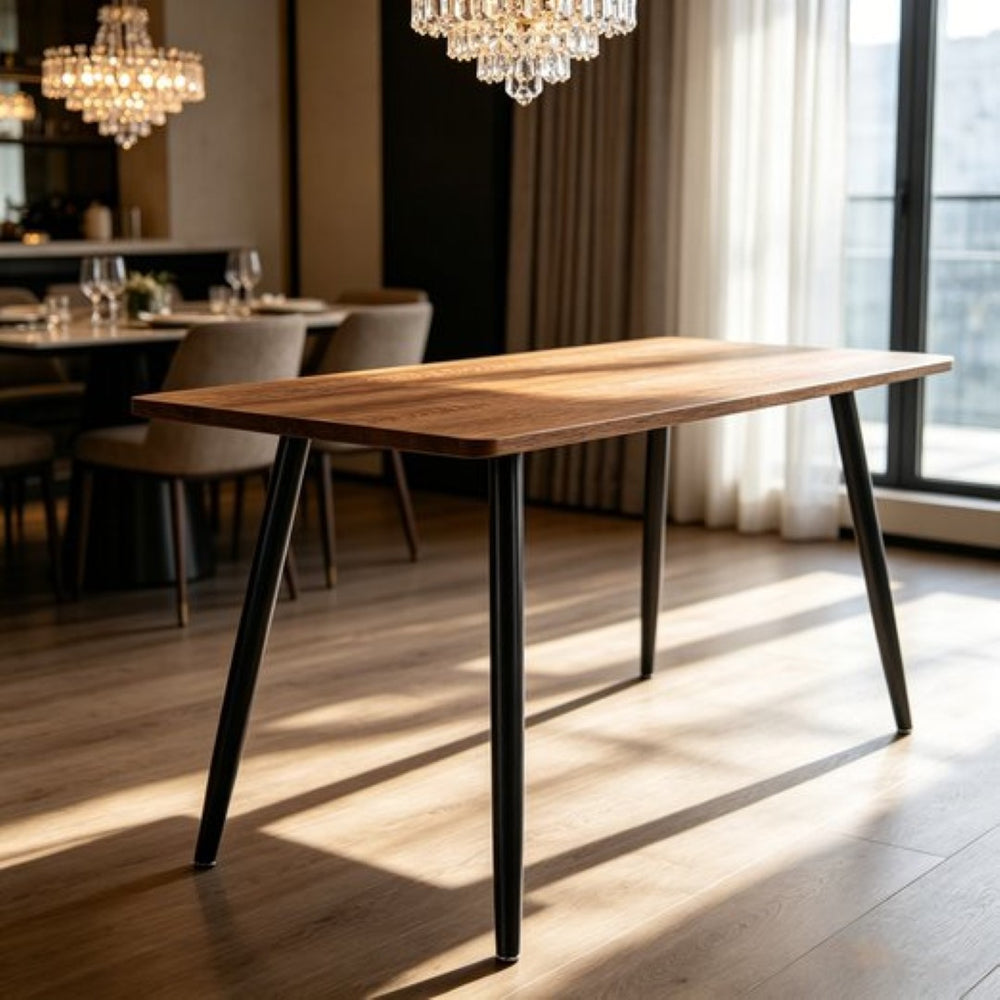 English Elm 47 Inch Wood Grain Dining Table with Matte Black Metal Base Seats Four in Compact Spaces W3732P481620