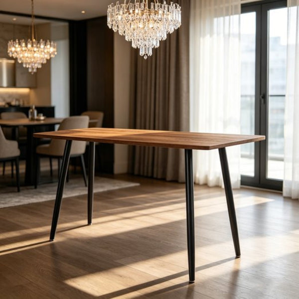 English Elm 47 Inch Wood Grain Dining Table with Matte Black Metal Base Seats Four in Compact Spaces W3732P481620