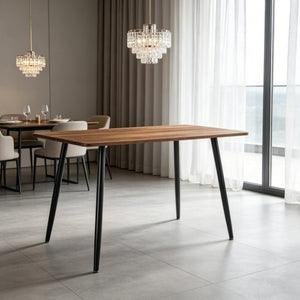 English Elm 47 Inch Wood Grain Dining Table with Matte Black Metal Base Seats Four in Compact Spaces W3732P481620