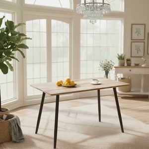 English Elm 47 Inch Wood Grain Dining Table with Matte Black Metal Base Seats Four in Compact Spaces W3732P481620