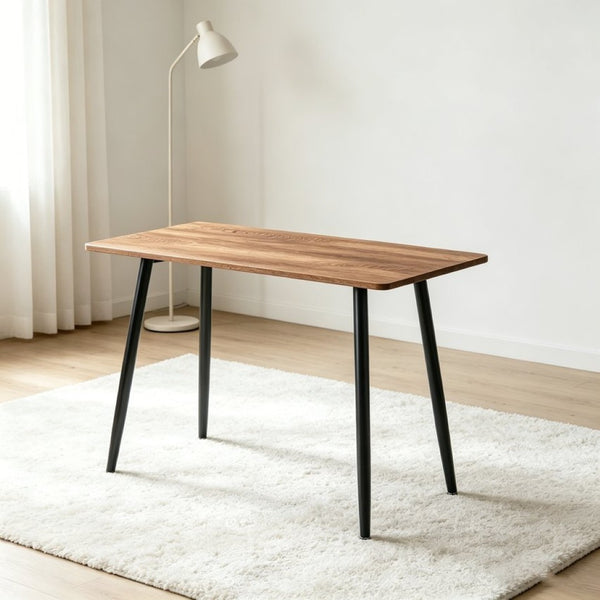 English Elm 47 Inch Wood Grain Dining Table with Matte Black Metal Base Seats Four in Compact Spaces W3732P481620
