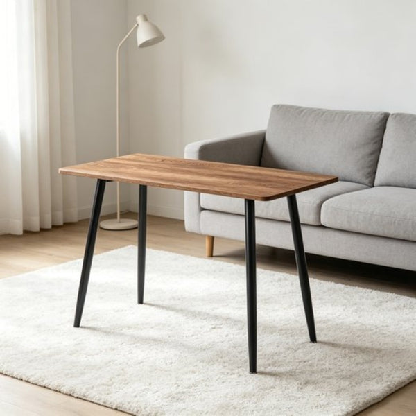 English Elm 47 Inch Wood Grain Dining Table with Matte Black Metal Base Seats Four in Compact Spaces W3732P481620