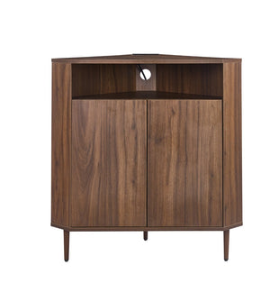English Elm Modern Wood Grain Corner Cabinet with Built-in Power Strip and Open Shelving Storage W3732P508914