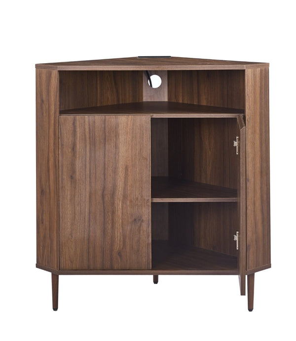 English Elm Modern Wood Grain Corner Cabinet with Built-in Power Strip and Open Shelving Storage W3732P508914