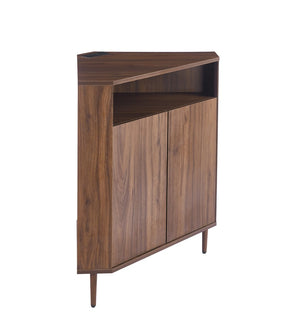English Elm Modern Wood Grain Corner Cabinet with Built-in Power Strip and Open Shelving Storage W3732P508914