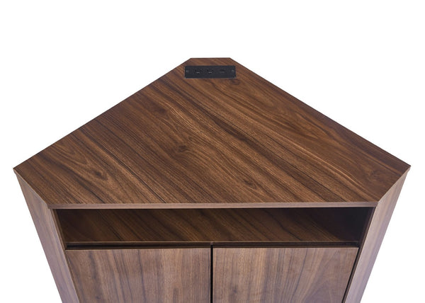 English Elm Modern Wood Grain Corner Cabinet with Built-in Power Strip and Open Shelving Storage W3732P508914