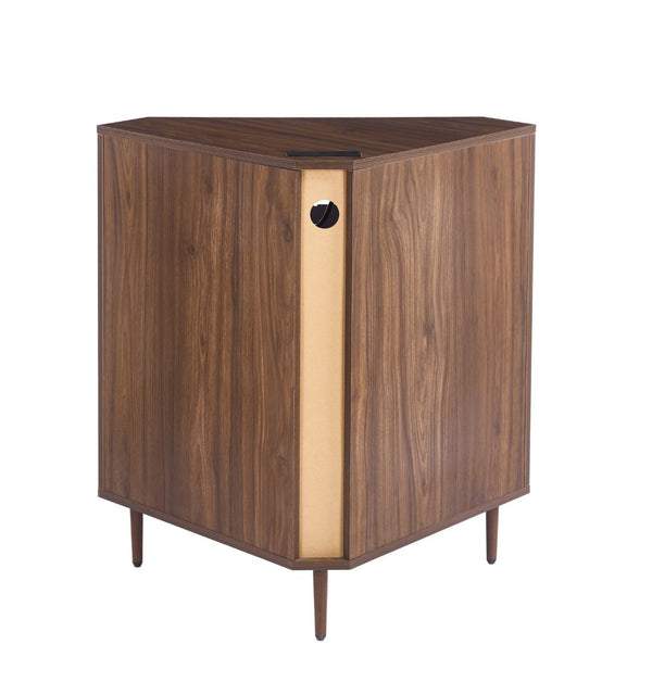 English Elm Modern Wood Grain Corner Cabinet with Built-in Power Strip and Open Shelving Storage W3732P508914