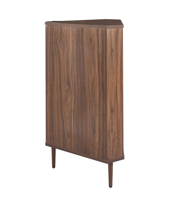 English Elm Modern Wood Grain Corner Cabinet with Built-in Power Strip and Open Shelving Storage W3732P508914