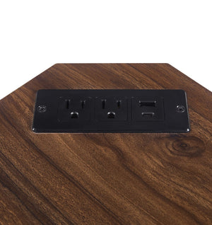English Elm Modern Wood Grain Corner Cabinet with Built-in Power Strip and Open Shelving Storage W3732P508914