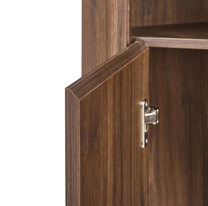 English Elm Modern Wood Grain Corner Cabinet with Built-in Power Strip and Open Shelving Storage W3732P508914
