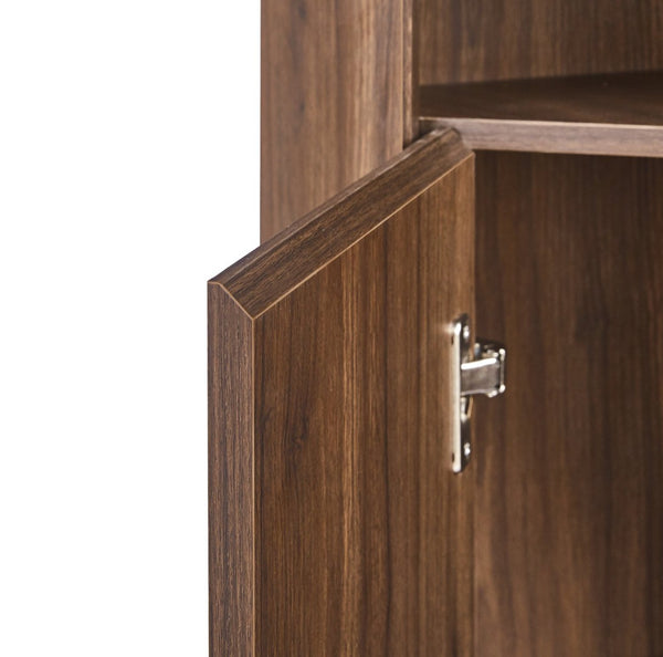 English Elm Modern Wood Grain Corner Cabinet with Built-in Power Strip and Open Shelving Storage W3732P508914