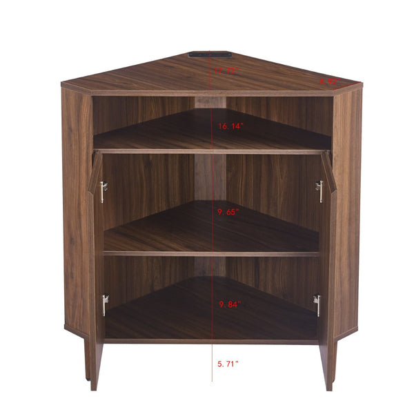 English Elm Modern Wood Grain Corner Cabinet with Built-in Power Strip and Open Shelving Storage W3732P508914