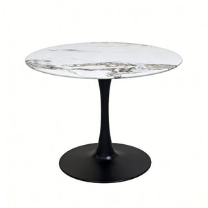 English Elm 34.65 Inch Round Marble Look Tulip Pedestal Dining Table Seats Four in Modern Glam Style W3732P508921