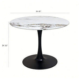 English Elm 34.65 Inch Round Marble Look Tulip Pedestal Dining Table Seats Four in Modern Glam Style W3732P508921