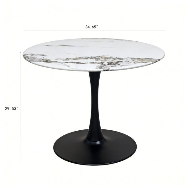 English Elm 34.65 Inch Round Marble Look Tulip Pedestal Dining Table Seats Four in Modern Glam Style W3732P508921