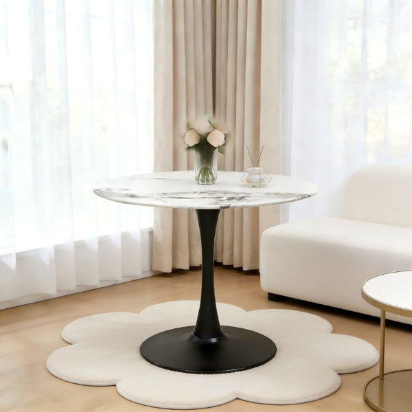 English Elm 34.65 Inch Round Marble Look Tulip Pedestal Dining Table Seats Four in Modern Glam Style W3732P508921