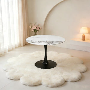 English Elm 34.65 Inch Round Marble Look Tulip Pedestal Dining Table Seats Four in Modern Glam Style W3732P508921