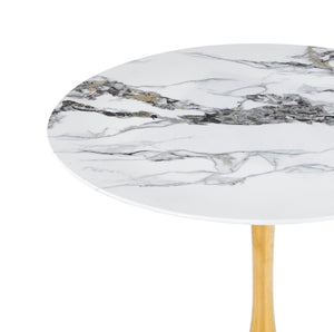 English Elm 34.65 Inch Round Marble Vein Dining Table with Gold Tulip Pedestal Base Seats Six W3732P508922