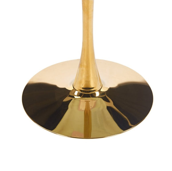 English Elm 34.65 Inch Round Marble Vein Dining Table with Gold Tulip Pedestal Base Seats Six W3732P508922
