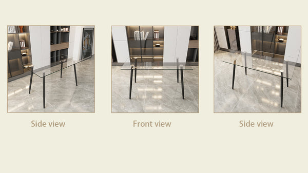 English Elm 51" Rectangular Tempered Glass Dining Table with Black Metal Legs Seats Six Modern W3732P512361