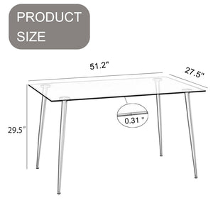 English Elm 51" Rectangular Tempered Glass Dining Table with Black Metal Legs Seats Six Modern W3732P512361