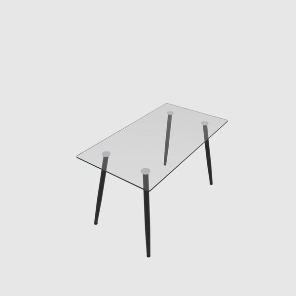 English Elm 51" Rectangular Tempered Glass Dining Table with Black Metal Legs Seats Six Modern W3732P512361