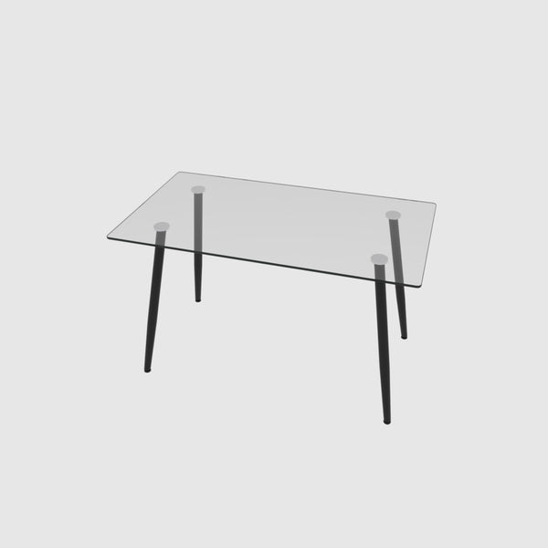 English Elm 51" Rectangular Tempered Glass Dining Table with Black Metal Legs Seats Six Modern W3732P512361