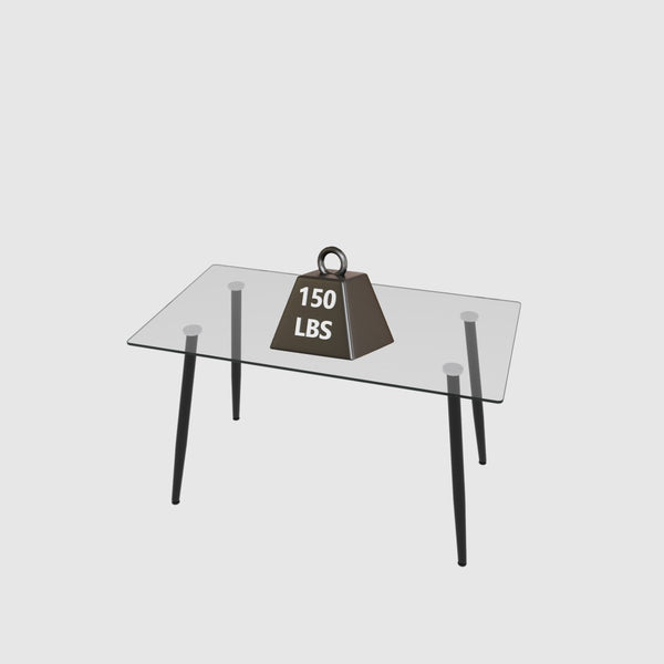 English Elm 51" Rectangular Tempered Glass Dining Table with Black Metal Legs Seats Six Modern W3732P512361
