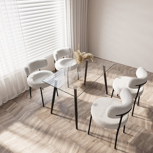 English Elm 51" Rectangular Tempered Glass Dining Table with Black Metal Legs Seats Six Modern W3732P512361