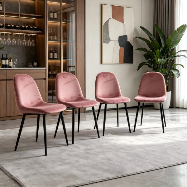 English Elm Dining Chairs Set of 4 Velvet Upholstered Spoon Back Mid-century Modern Style W3732P525602